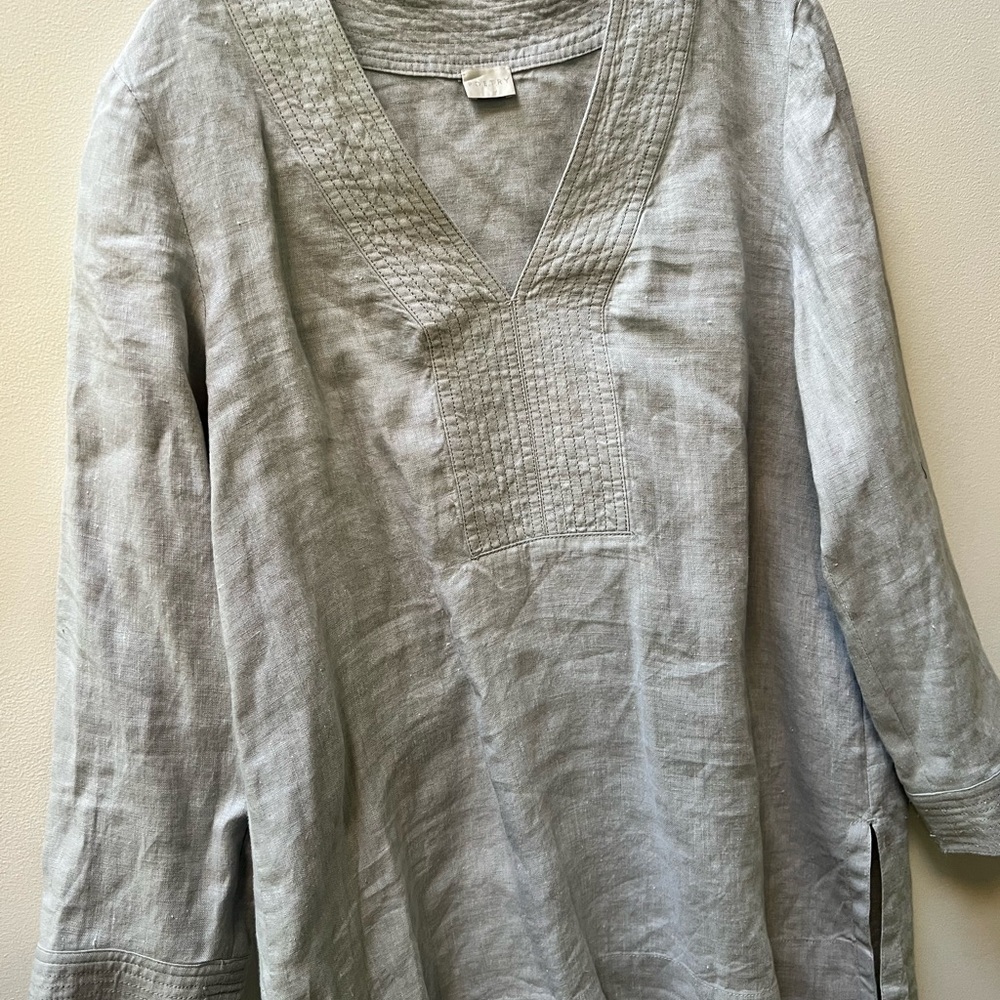 Poetry Light Grey V-Neck Blouse